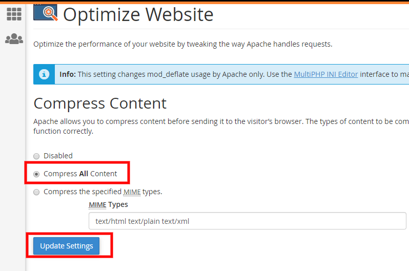 enable gzip compression cpanel whm